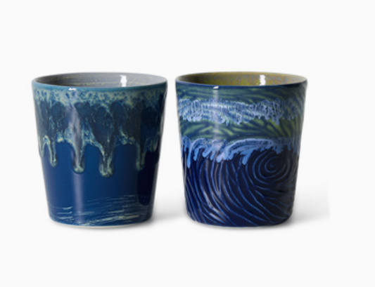 70s Van Gogh set of 2 coffee mugs Starry Night
