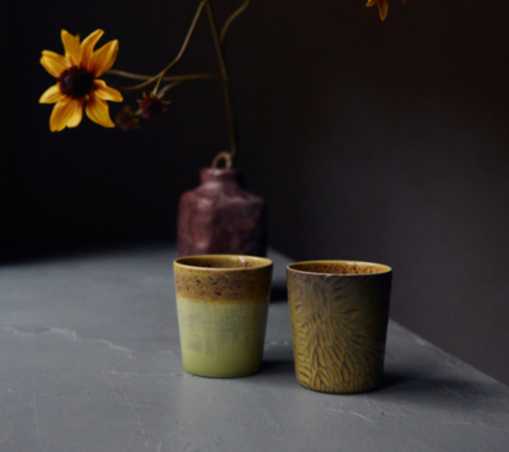 70s Van Gogh set of 2 coffee mugs Sunflowers
