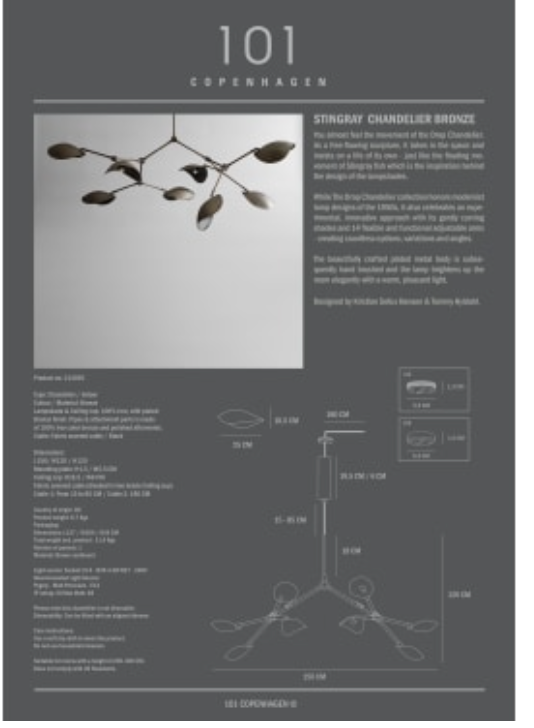Stingray Chandlier bronze standard