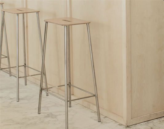 Adam Stool /Raw Steel/Natural Leather H76
