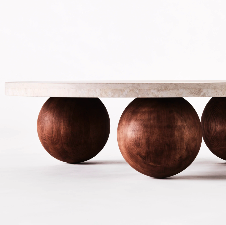 Sphere Round sofa table travertine Bianco 120cm
