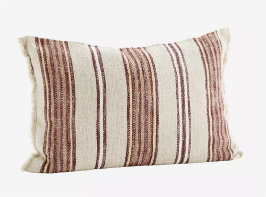 Striped cushion w/friges, natur