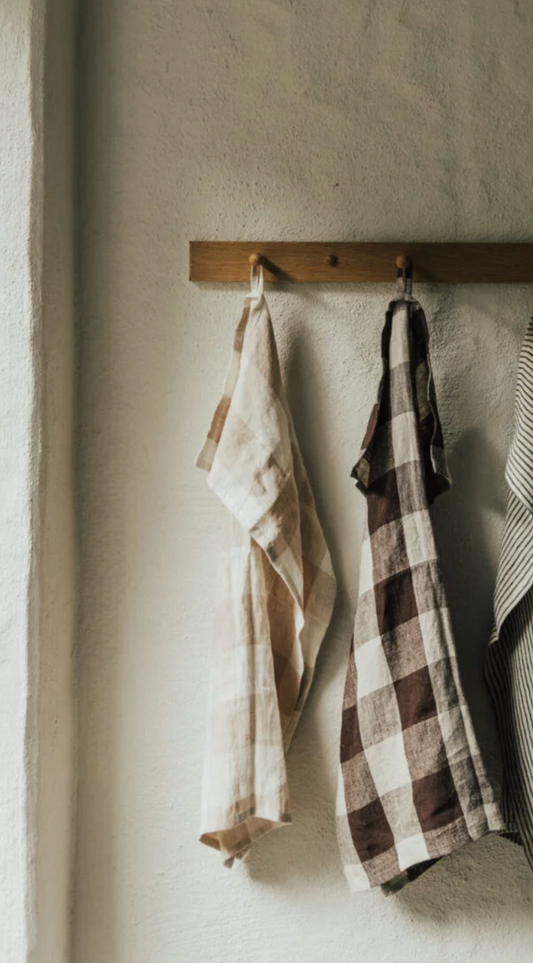 kjøkkenhåndkle brun rutete 50x70