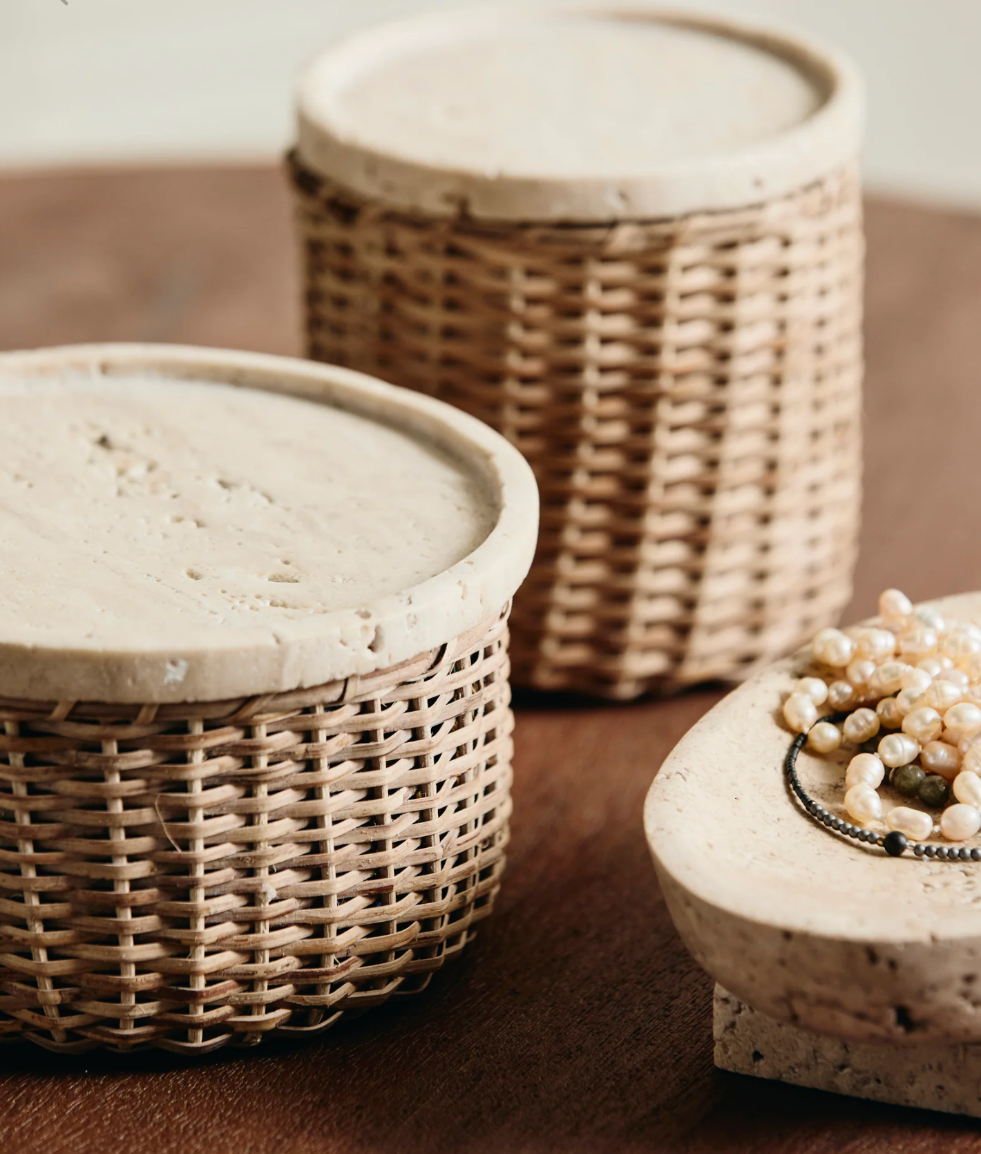 Arica Rattan krukke med lokk H 9cm Ø15 cm