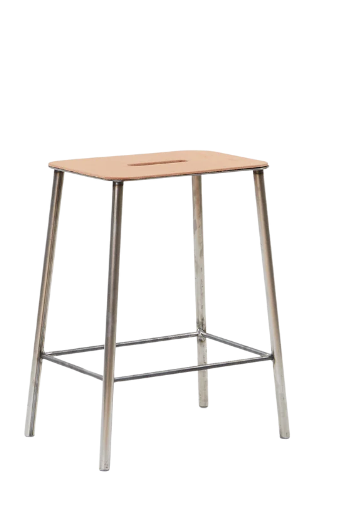 Adam Stool / Raw Steel/ Natural leather H50