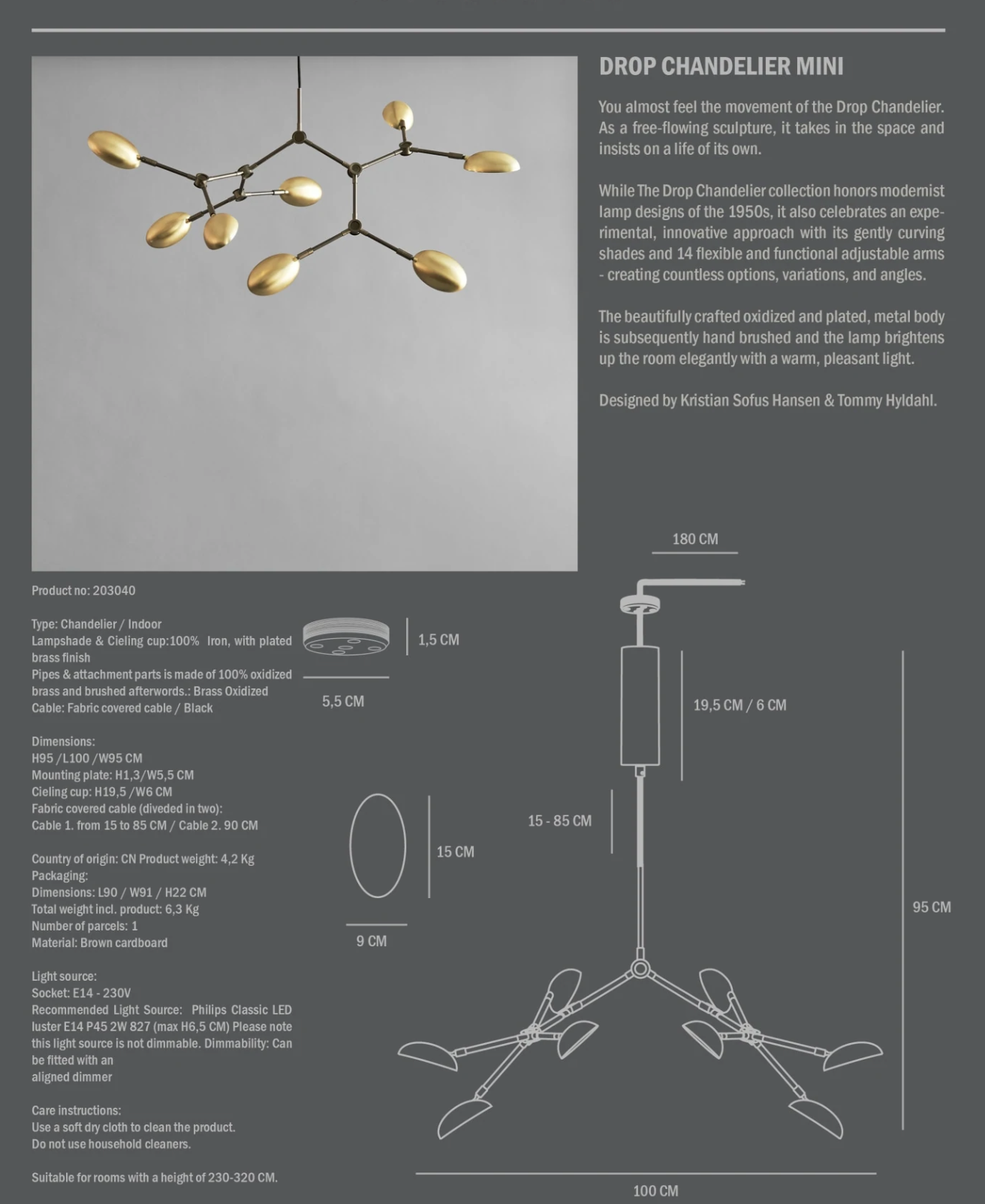 Drop chandelier brass MINI