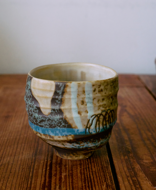 Artist ceramics coffee cup scratched