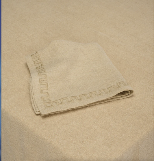 Frame linen tablecloth, beige 160x280 cm