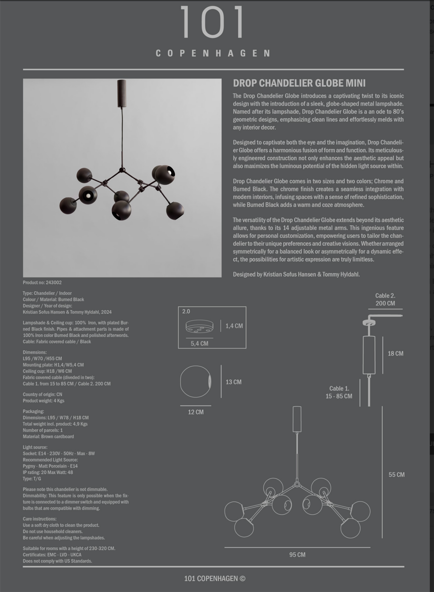Drop Chandelier Globe, Mini - Burned Black