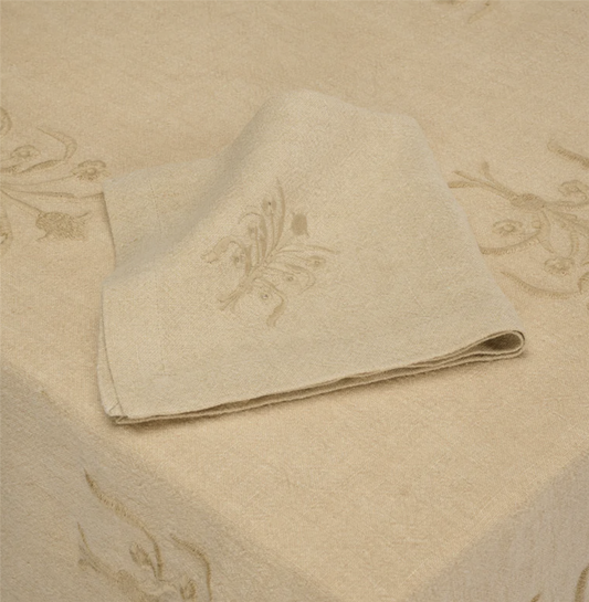Floral linen napkin, beige - pair of two 40x40 cm