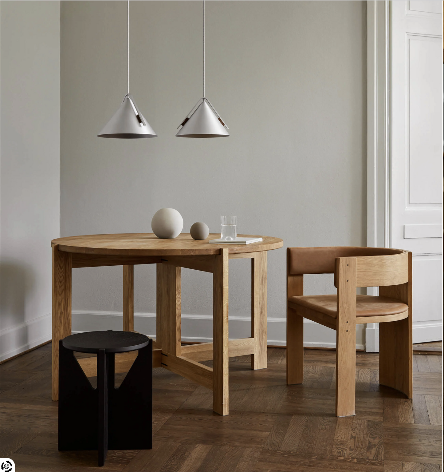 Cone Pendant Lamp | Small | Brushed Aluminium & Walnut