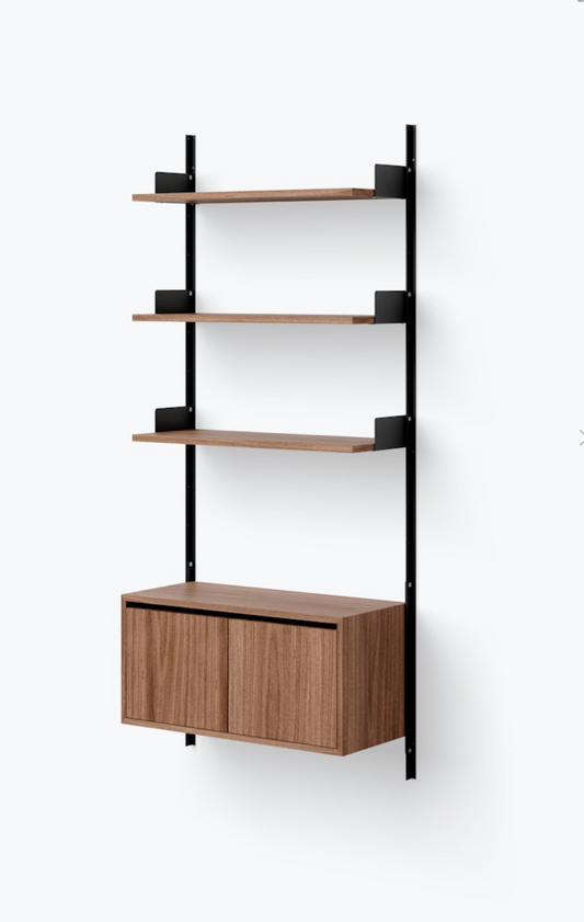 Wall Shelf 1900 Cabinet Low w. Doors black/walnut
