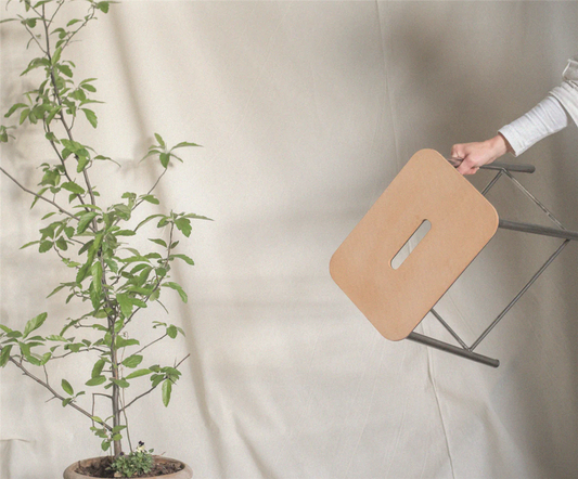Adam Stool / Raw Steel/ Natural leather H65