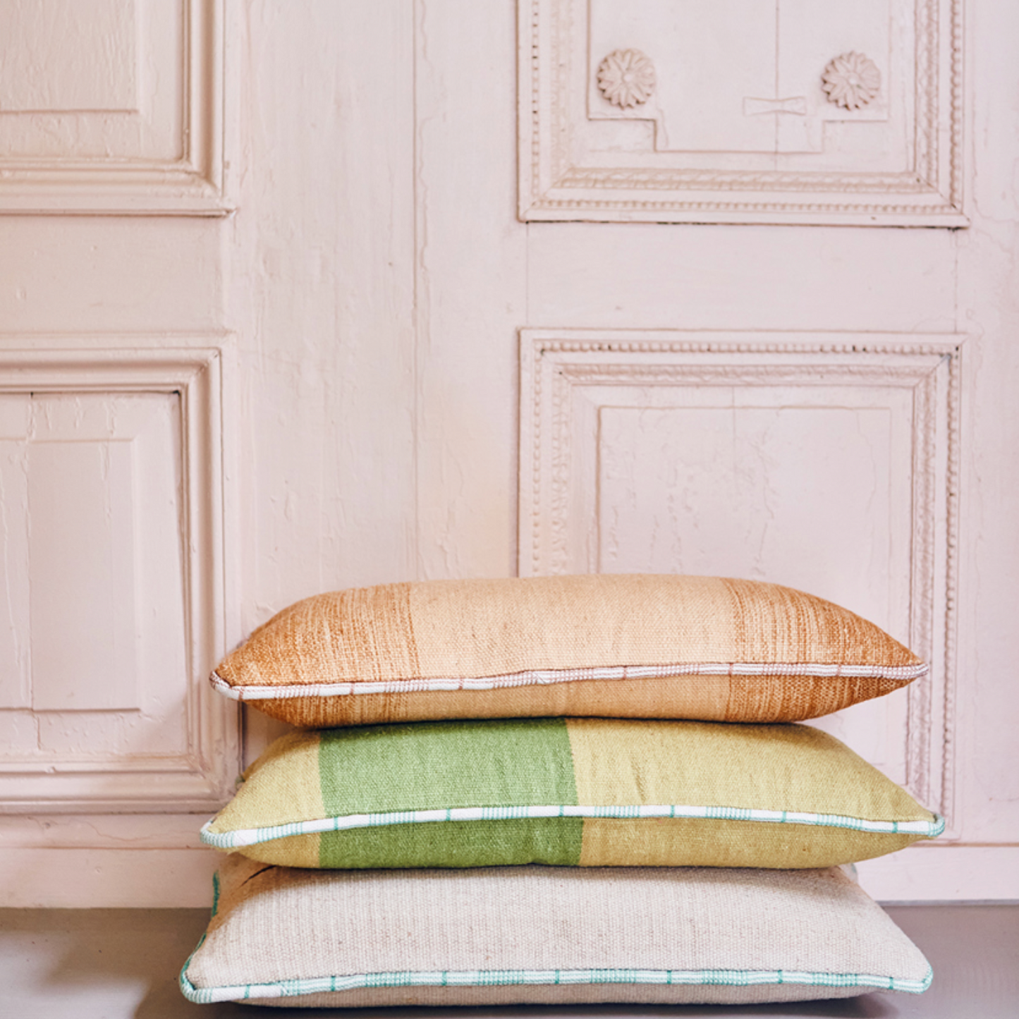 Hand woven wool cushion brown 74x38 cm