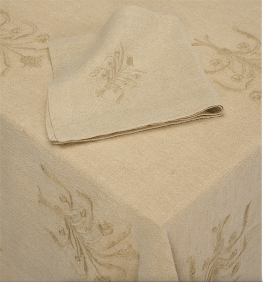 Floral linen tablecloth, beige Regular 160x280 cm