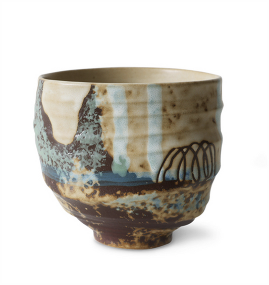 Artist ceramics coffee cup scratched