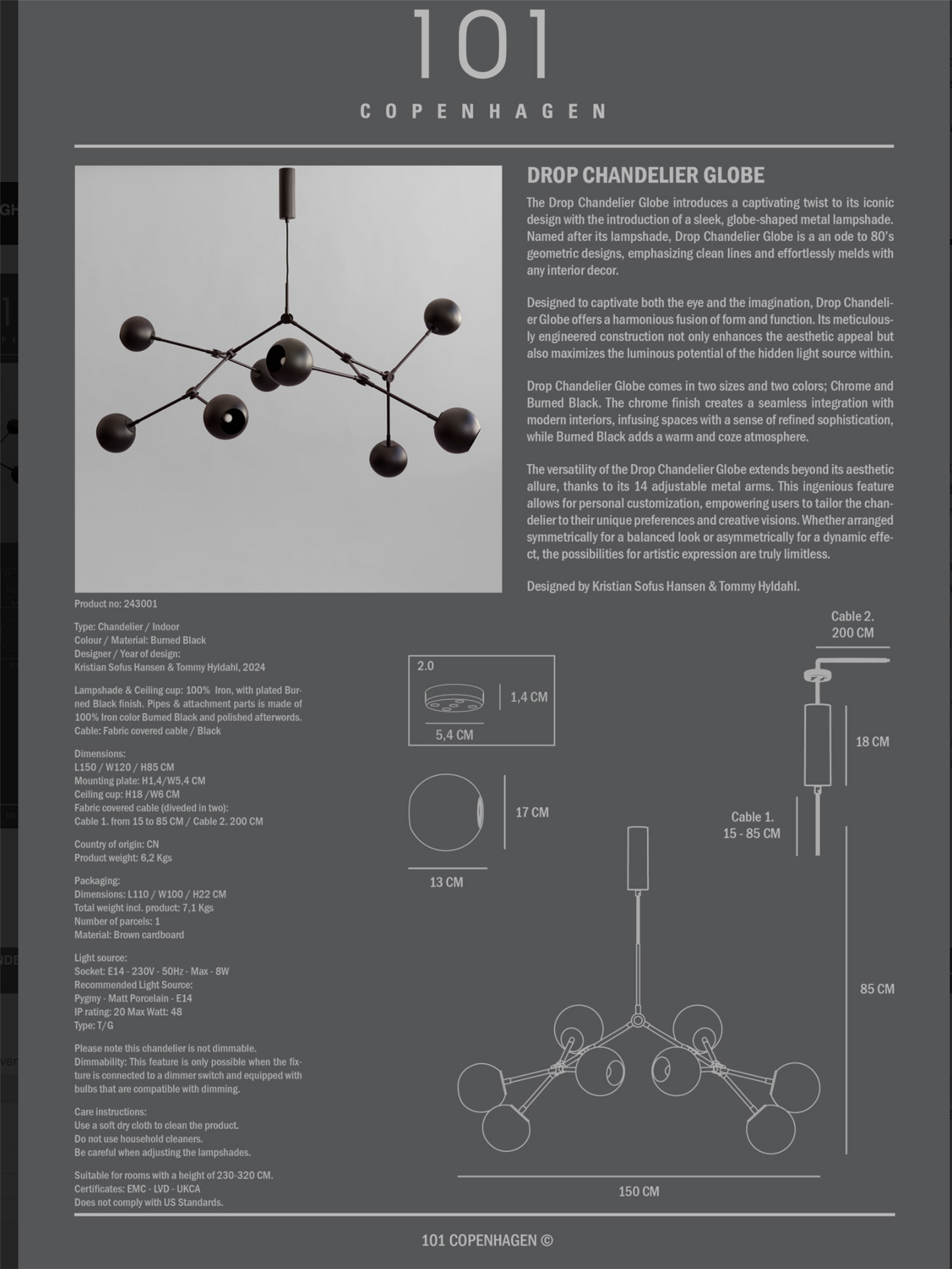 Drop Chandelier Globe - Burned Black