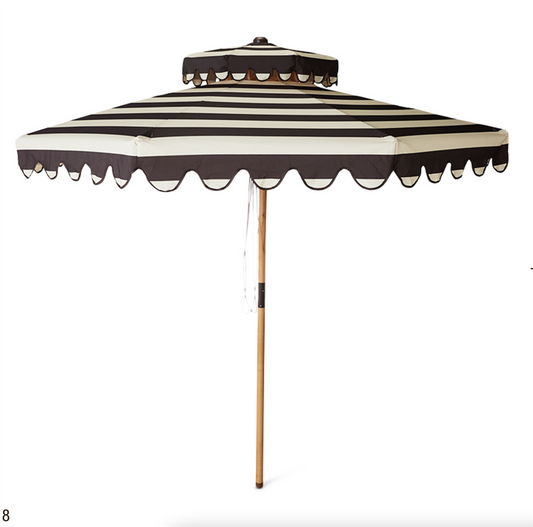 Striped patio umbrella stracciatella