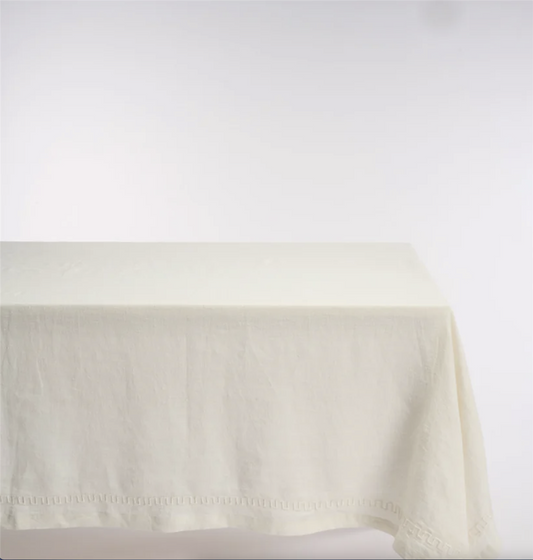 Frame linen tablecloth, white 160x280 cm