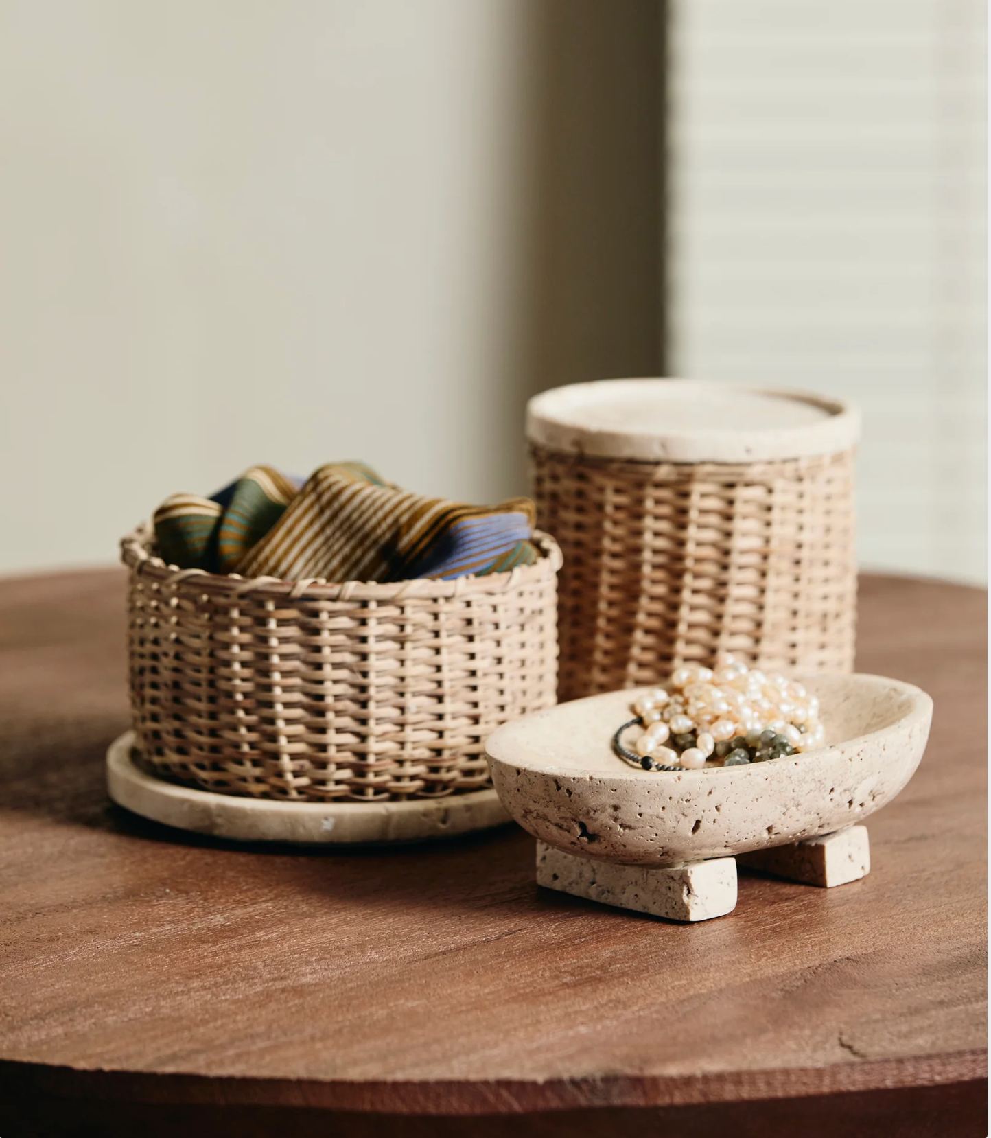 Arica Rattan krukke med lokk H 9cm Ø15 cm