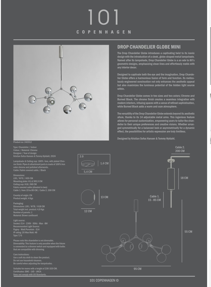 Drop Chandelier Globe, Mini - Chrome