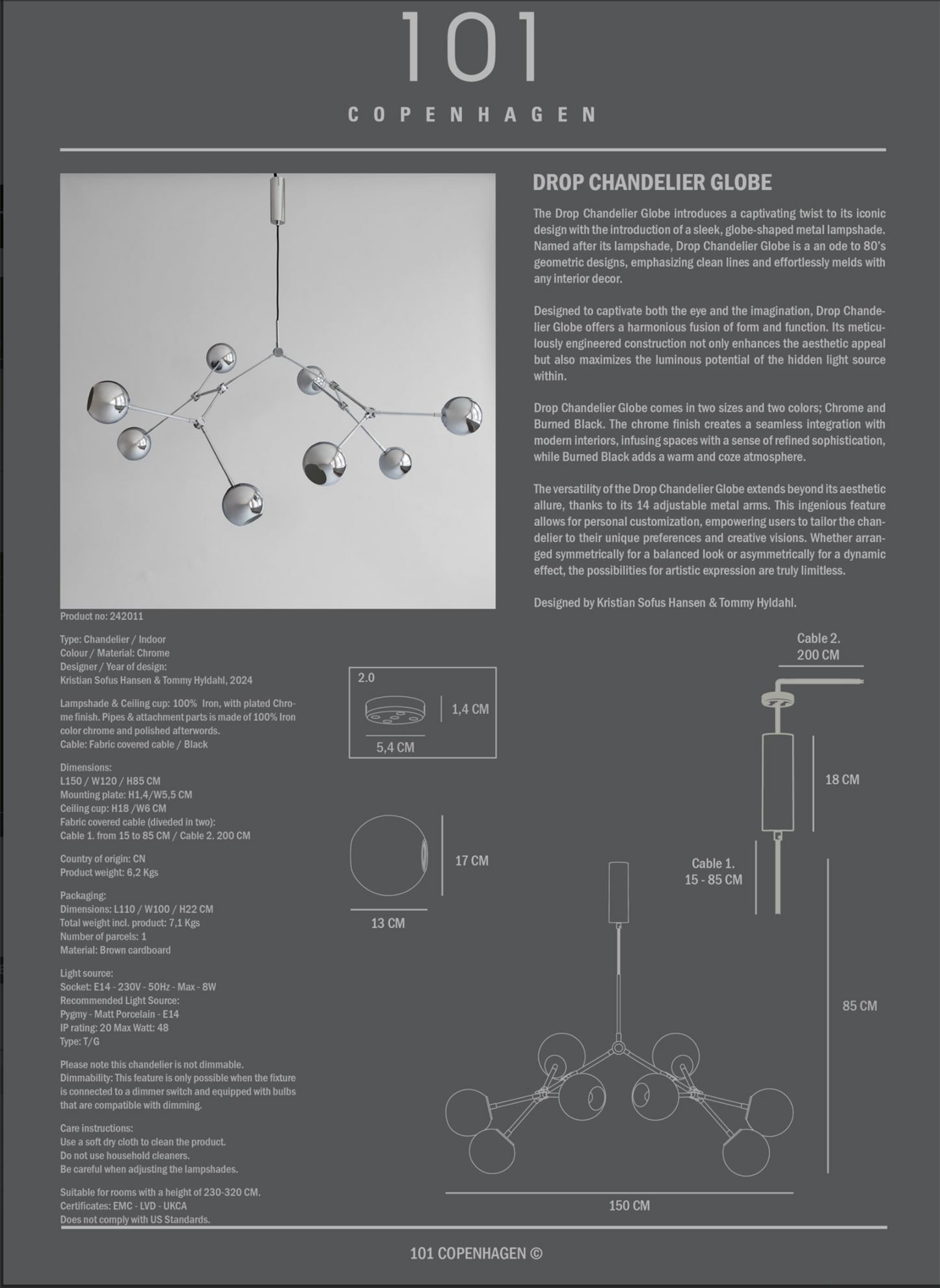 Drop Chandelier Globe - Chrome