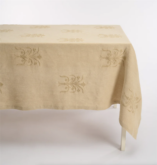 Floral linen tablecloth, beige Regular 160x280 cm