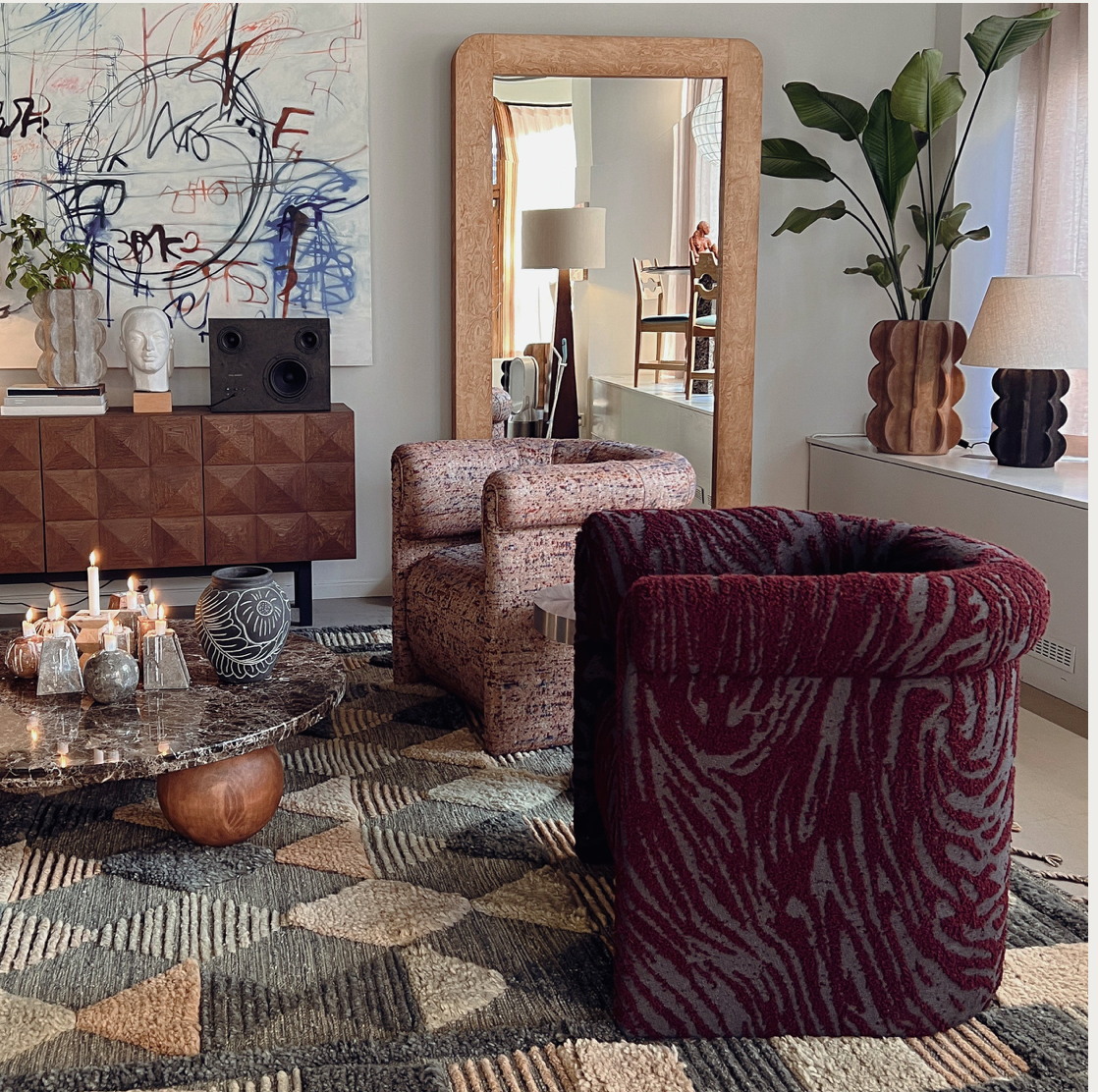 Decadent Lounge chair Rosa mønstret boucle