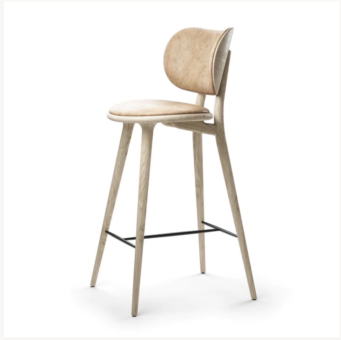 High stool backrest natural matt lacquered oak 74 cm