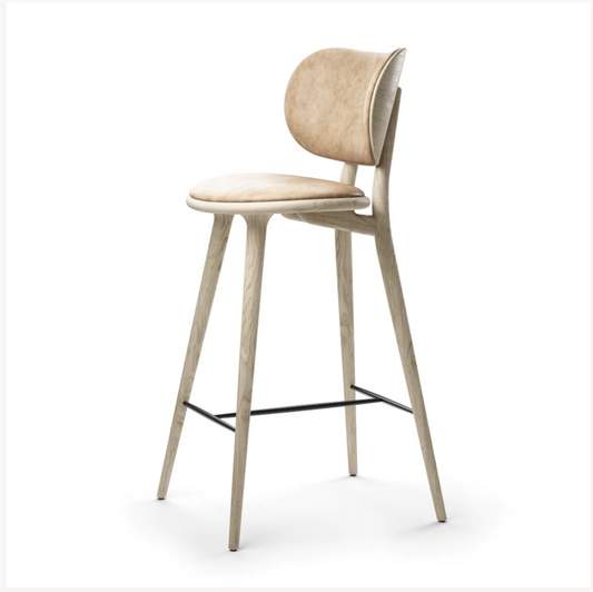 High stool backrest natural matt lacquered oak 69 cm