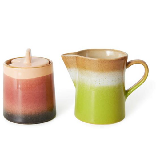 ceramic 70s sett beholdere til sukker og melk