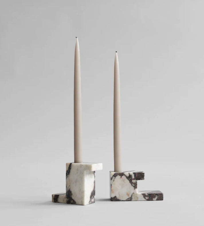 Brick Candelholder calacatta viola marble ,low