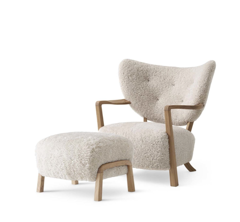 Wulff Pouf ATD3 oiled oak w. sheepskin 17 mm moonlight