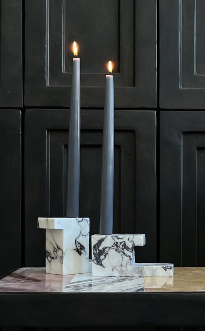 Brick Candelholder calacatta viola marble ,high