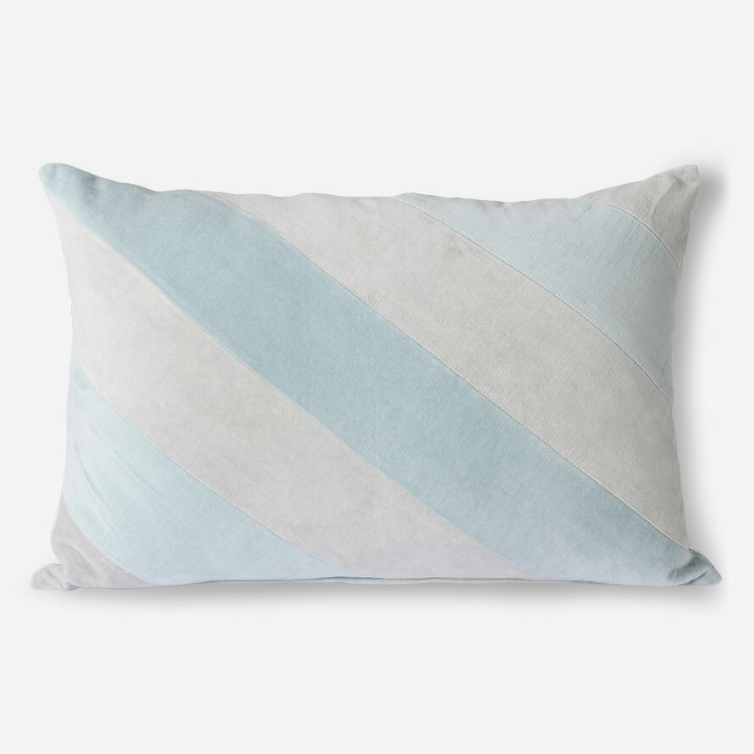 Striped Velvet Cushion - Ice Blue