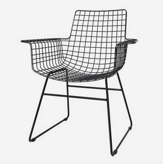 Metal wire chair spisestol m/armlen black