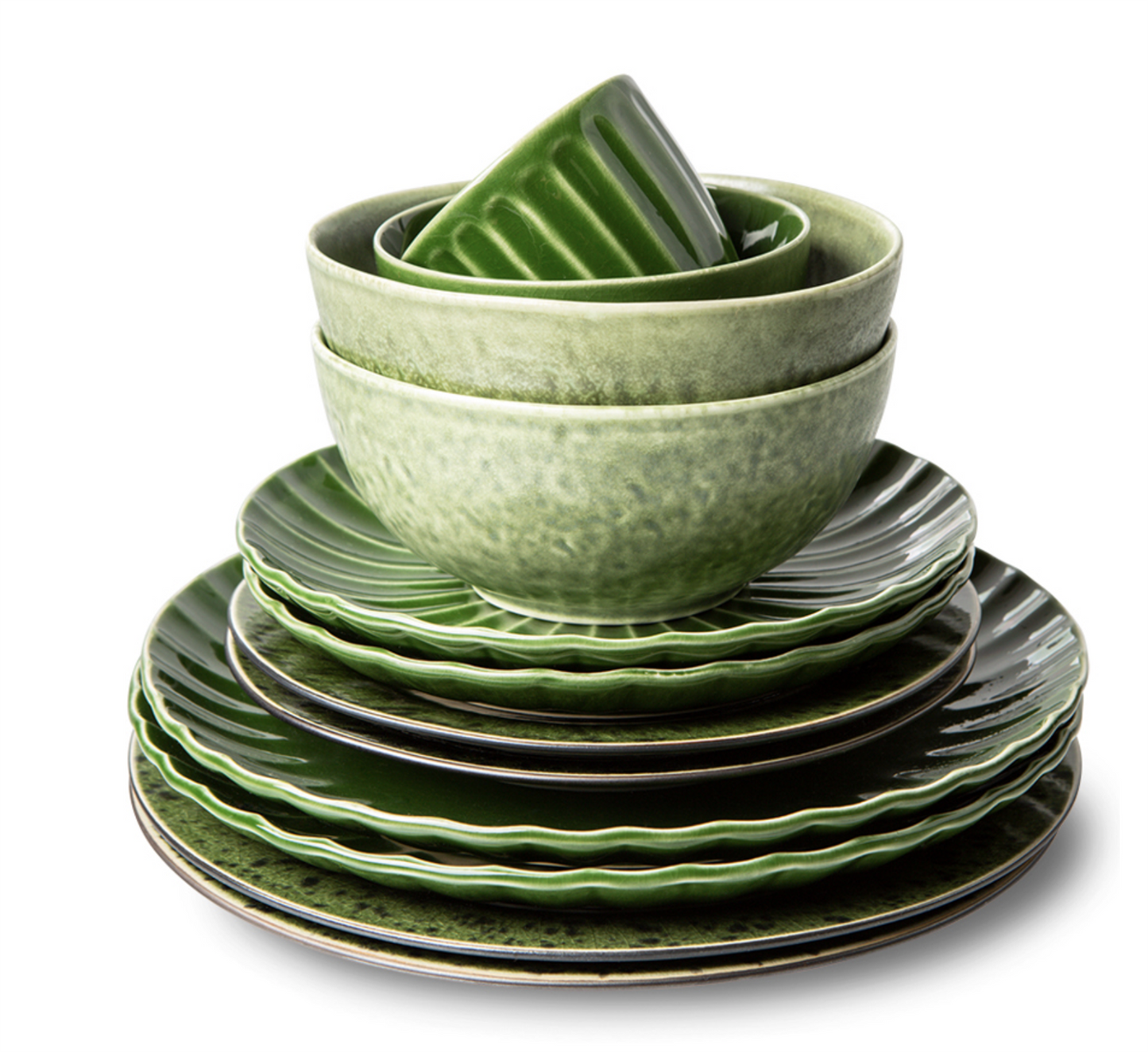 THE EMERALDS: CERAMIC BOWL ORGANIC, GREEN (SET OF 2)