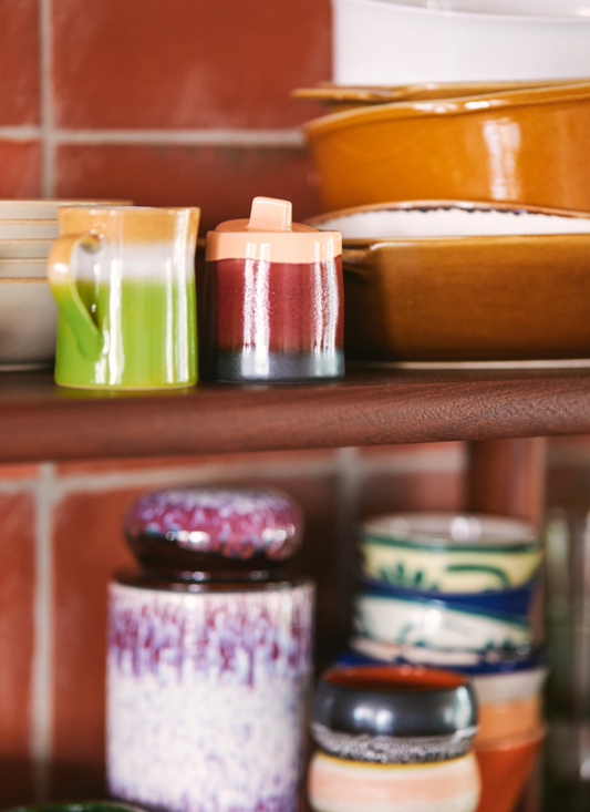 ceramic 70s sett beholdere til sukker og melk