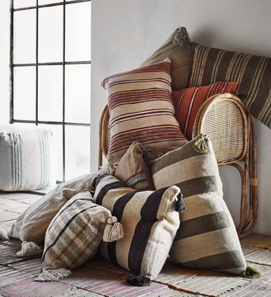 Striped cushion w/fringes, rust