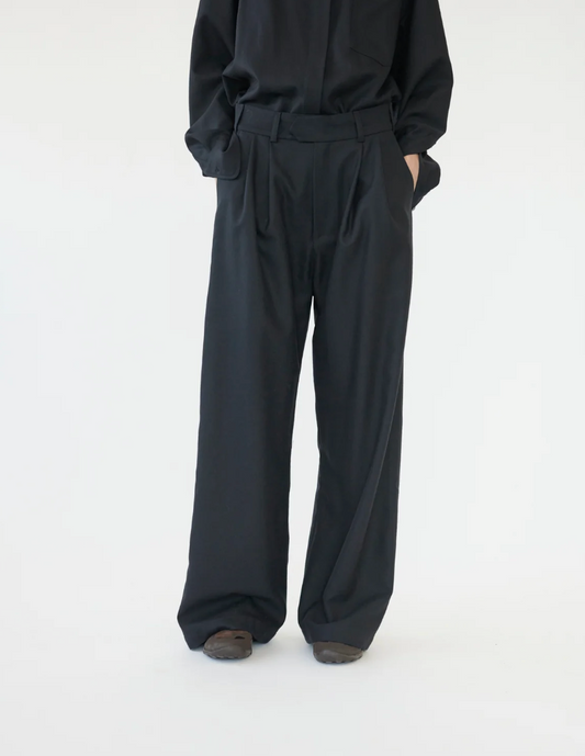 Fine wool wide box trousers navy size 0