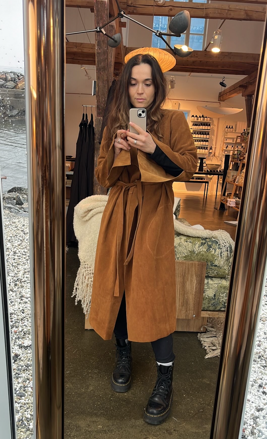 suede cognac leather coat size 2