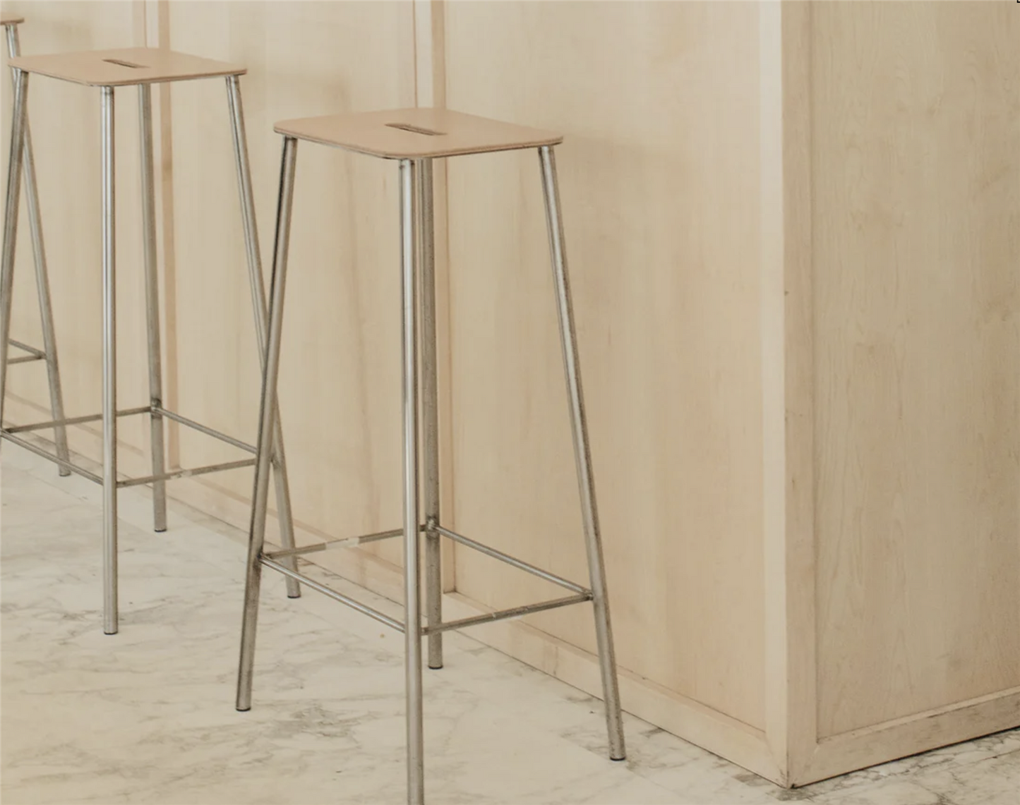 Adam Stool /Raw Steel/Natural Leather H76