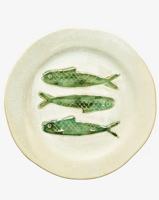 Stoneware lunch plate  offwhite/green ø21
