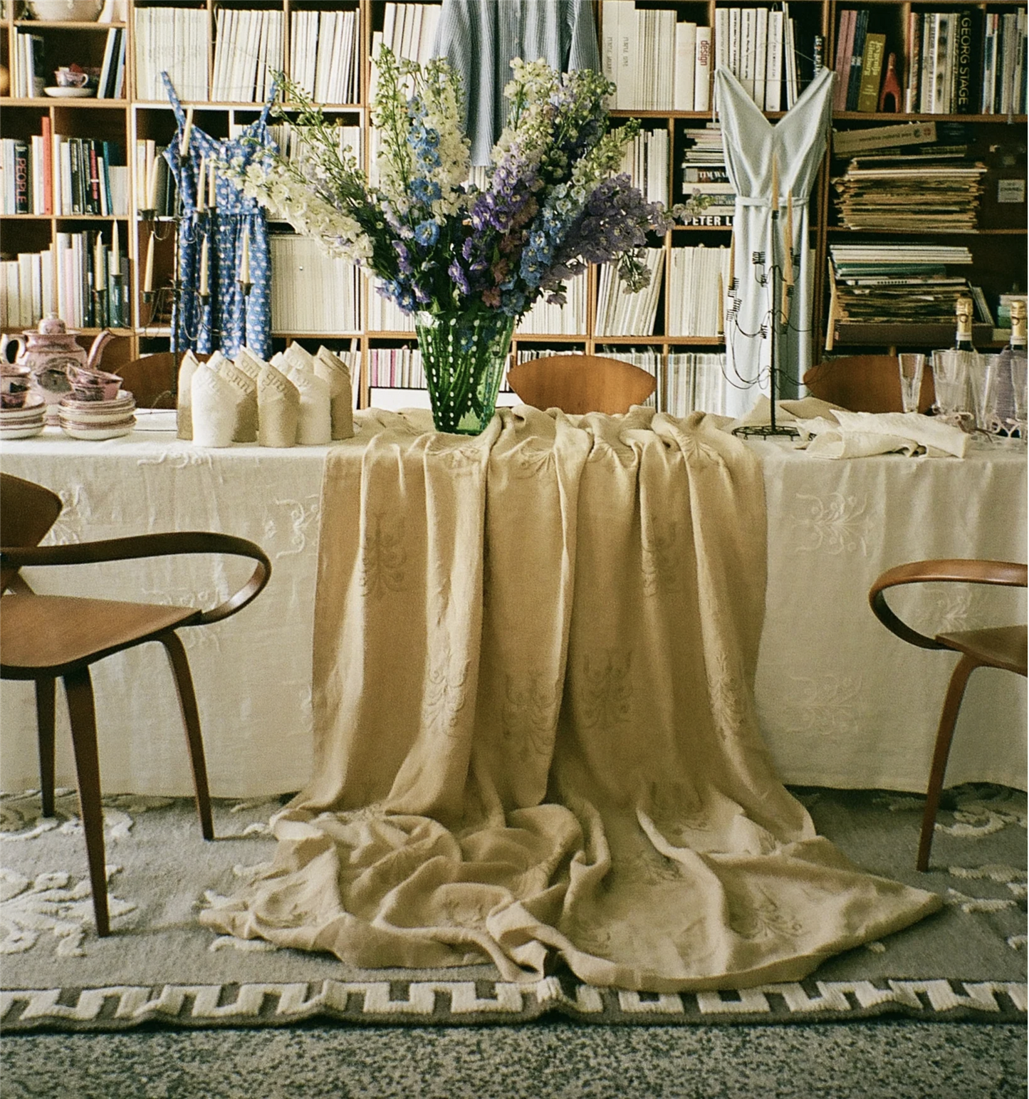 Frame linen tablecloth, beige 160x280 cm