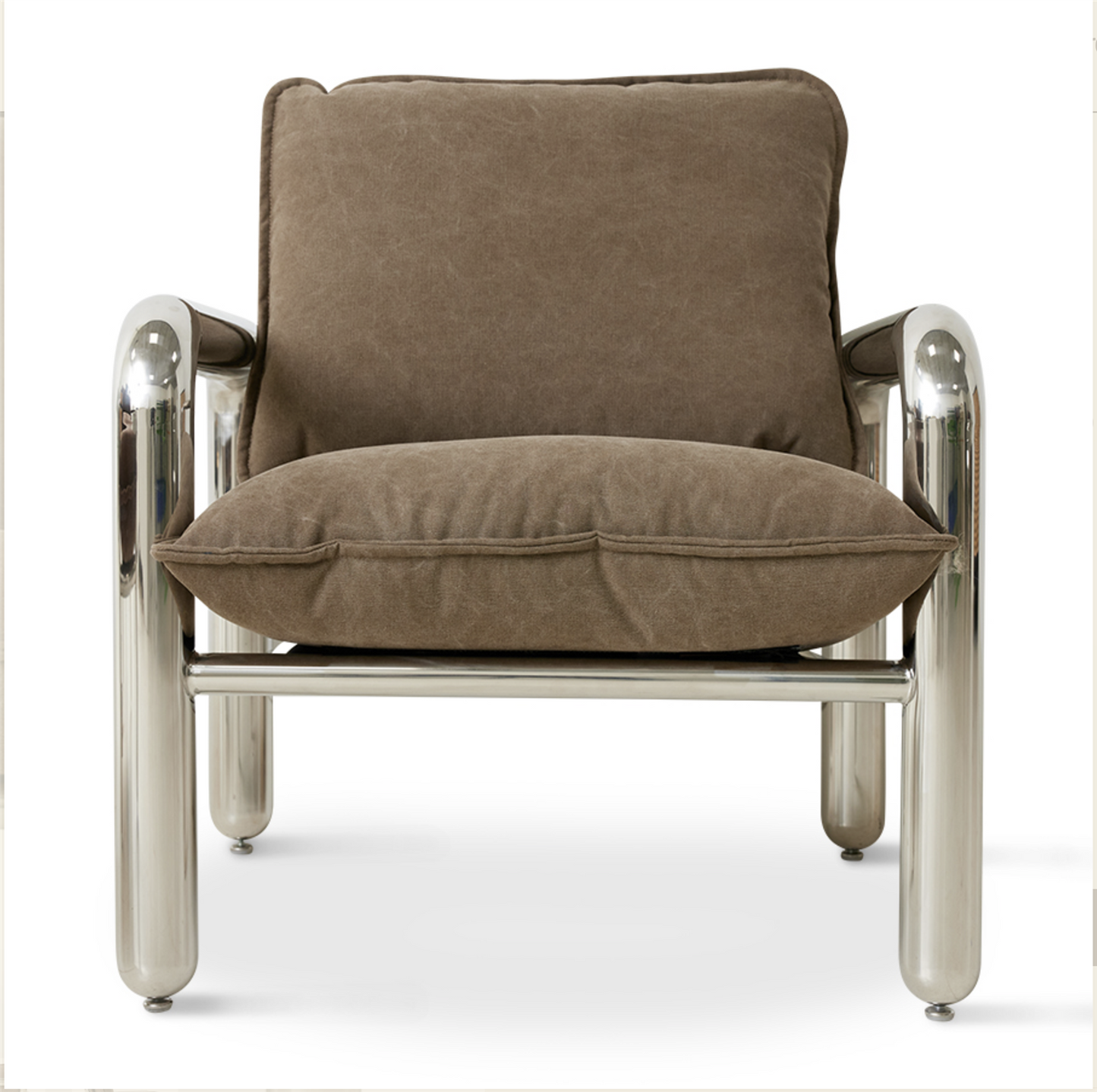 Chrome lounge armchair Canvas Brown