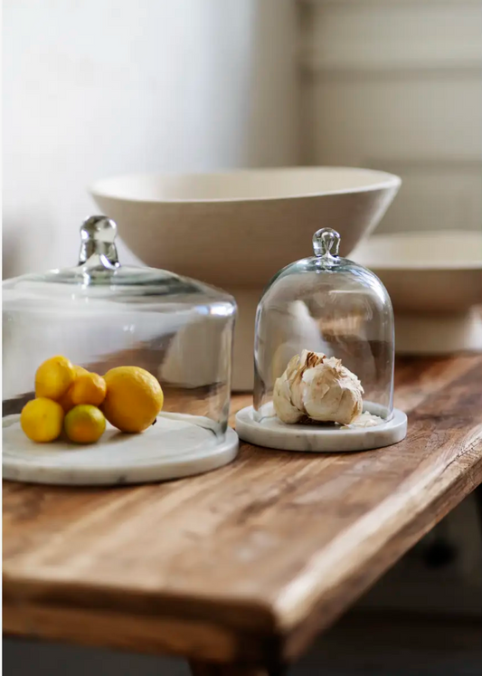 Glass cover w/ marble D:20x17 cm