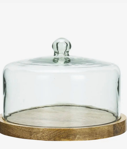 Glass cover w/ wood D 27x20 cm
