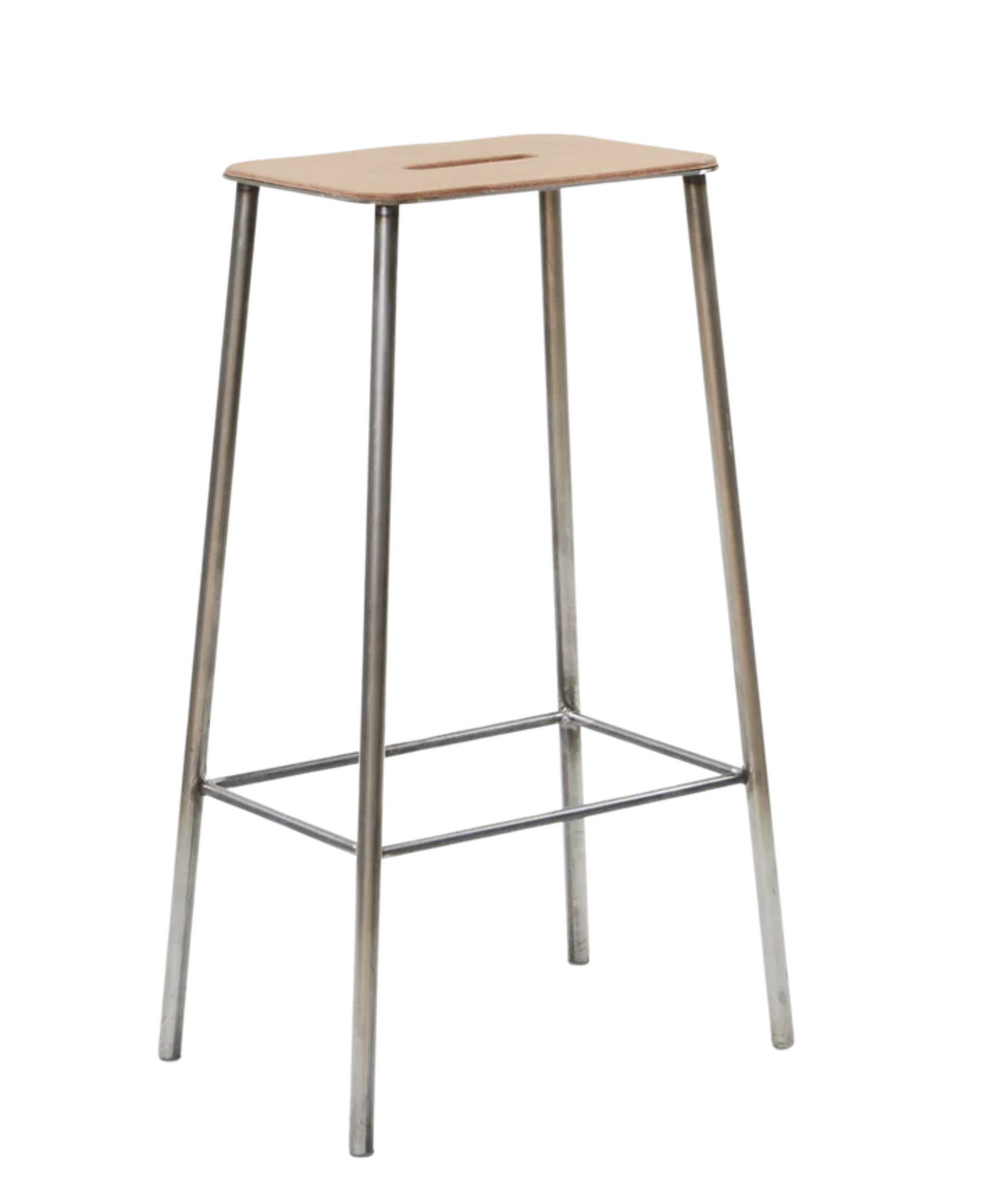 Adam Stool /Raw Steel/Natural Leather H76