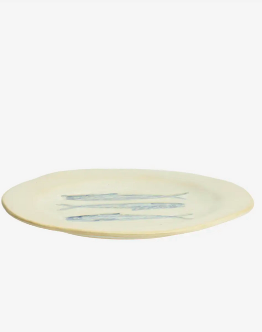 Stoneware lunch plate  offwhite/blue ø21