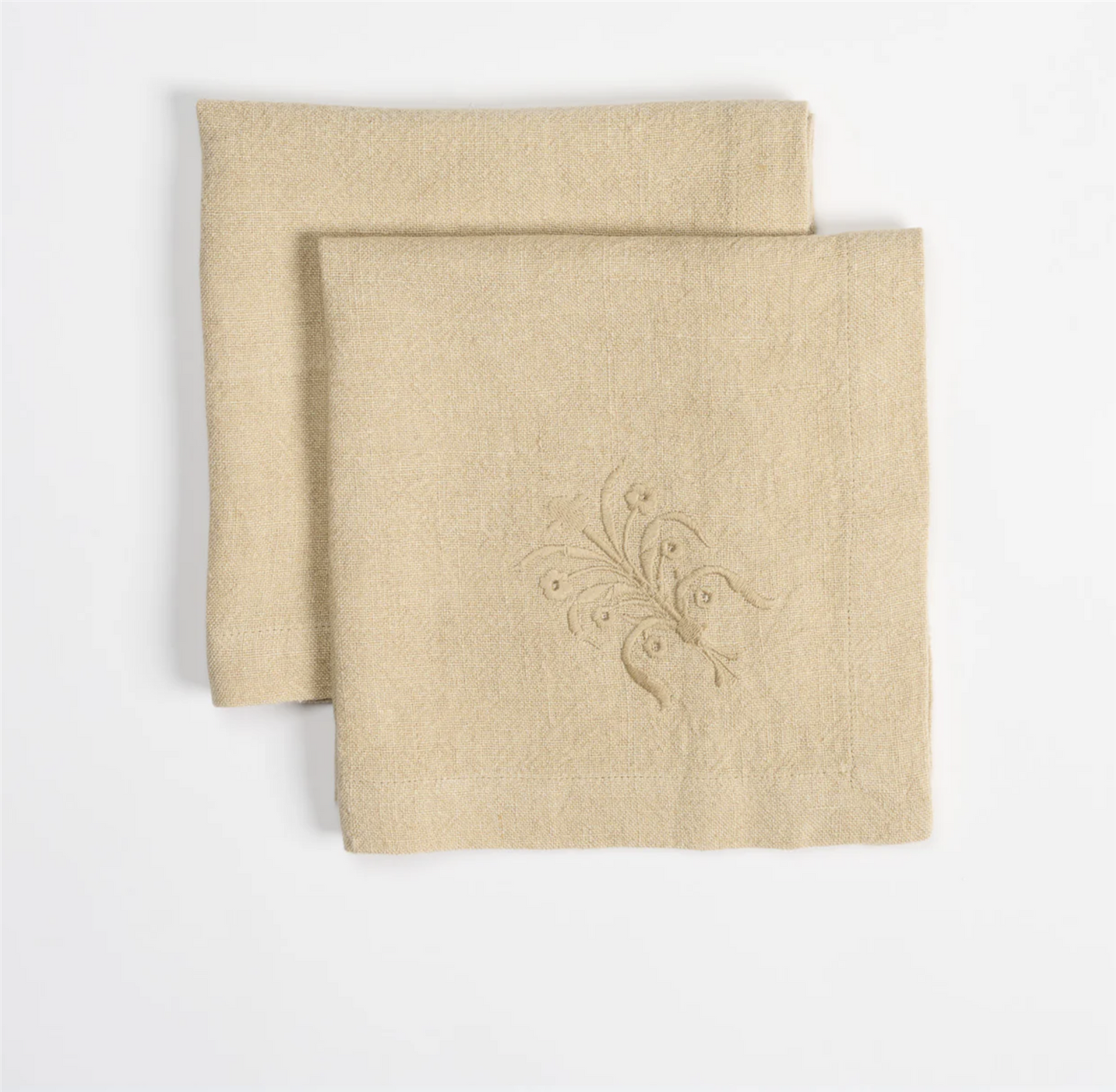 Floral linen napkin, beige - pair of two 40x40 cm